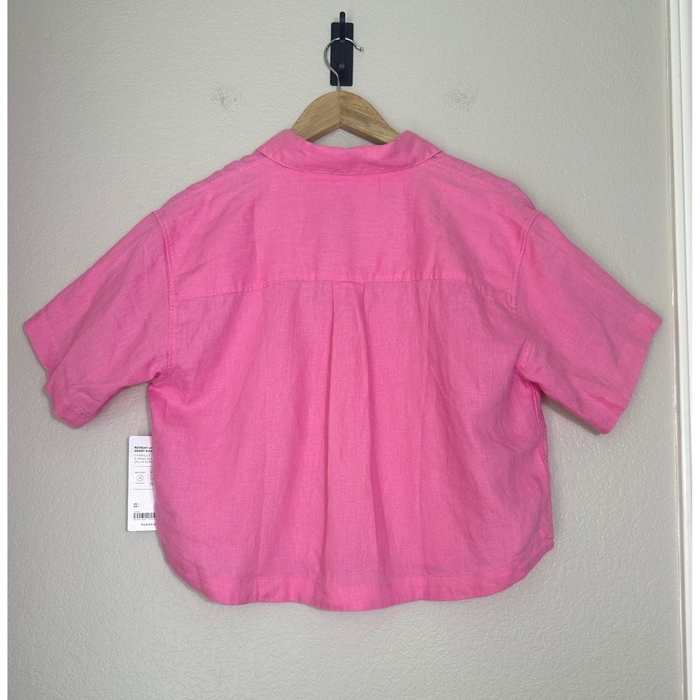 Athleta Retreat 100% Linen Shirt Women Small Pink Short Sleeve Boxy Crop Coastal - Picture 3 of 10